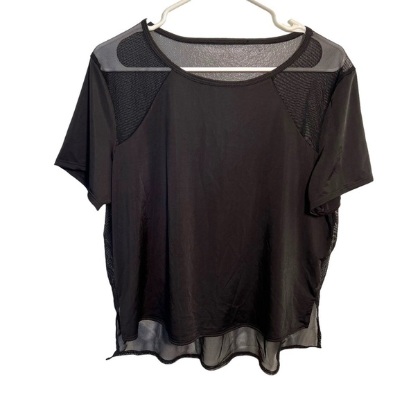 Short Sleeve Blouse Black Mesh Yoke Back - Picture 1 of 8